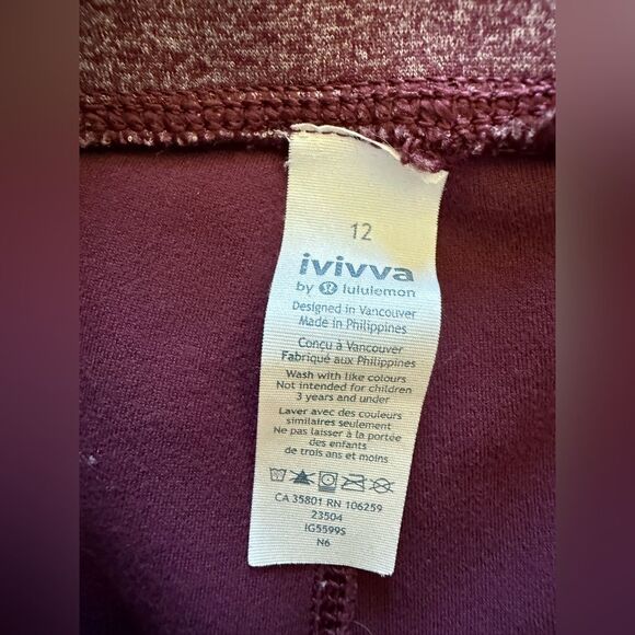 Lululemon Ivivva Girls Size 12 Heather Maroon Activewear Yoga Leggings. - Picture 5 of 9